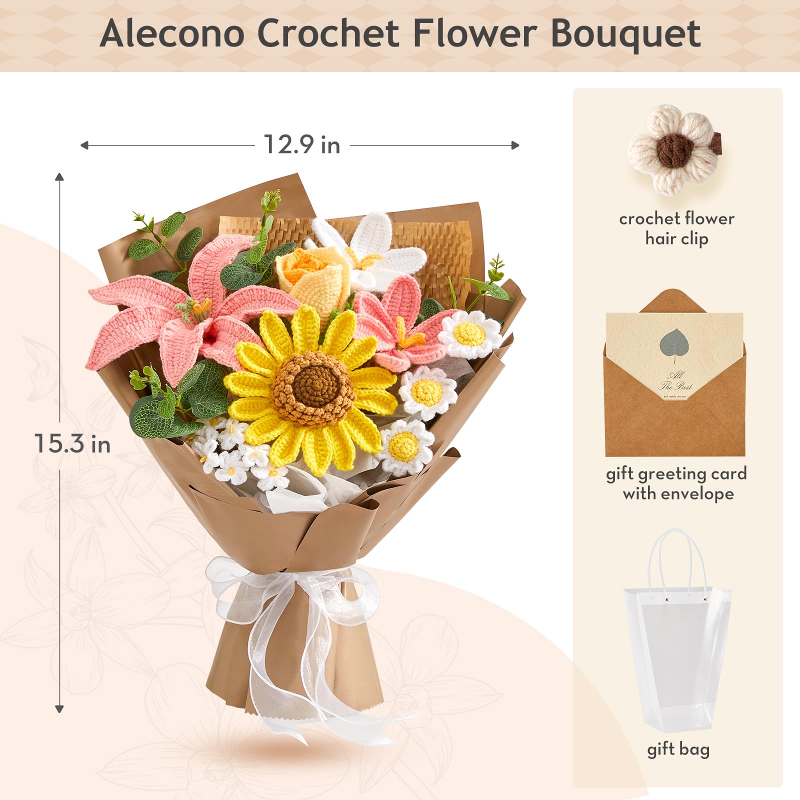 Rerp Crochet Flower Bouquet, Pink Knitted Flowers