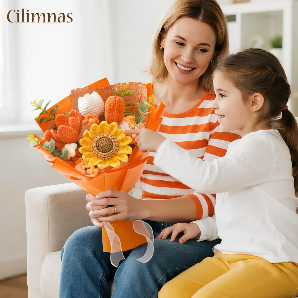 Rerp Crochet Flower Bouquet,Orange Knitted Flowers