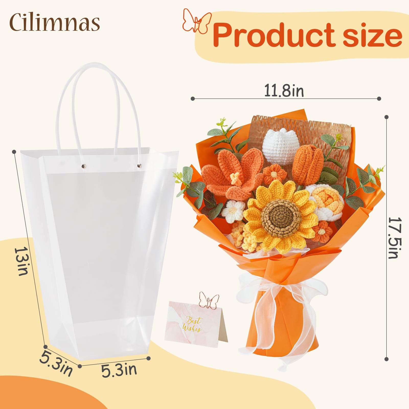 Rerp Crochet Flower Bouquet,Orange Knitted Flowers